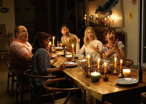 THE LAST MAN ON EARTH: L-R: Mel Rodriguez, Mary Steenburgen, guest star Kenneth Choi, January Jones and Kristen Schaal in the "You're All Going To Diet" episode THE LAST MAN ON EARTH airing Sunday, Oct. 16 (9:30-10:00 PM ET/PT) on FOX. ©2016 Fox Broadcasting Co. Cr: Kevin Estrada/FOX